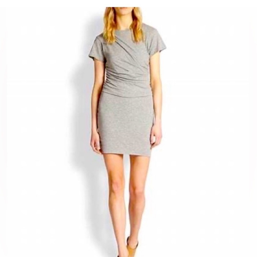 Revolve Theory 38 Minimalist Tucky Ruched Mini Dress S‎ Grey Pima Cotton Draped